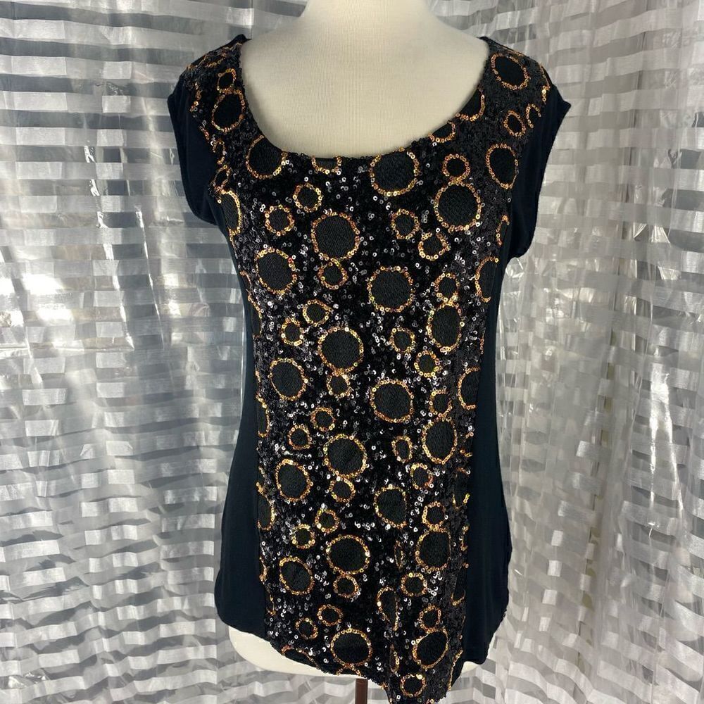 Ellumi Nation Black Short Sleeve Sequin Adorned Top